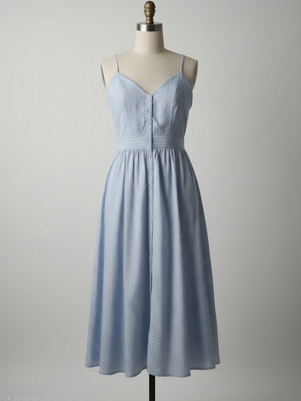 Light Blue and Navy Polka Dotted Spaghetti Strap Dress